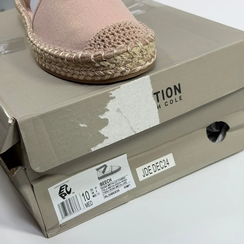 Kenneth Cole Reaction Size-10 Beech Rose Metallic Espadrille Flat Ankle Strap